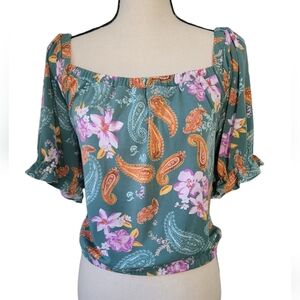 bar III Green Floral Cropped Top in Size XXL